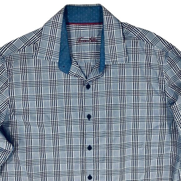 Tasso Elba Blue Plaid Buttons Down Long Sleeve Flip Cuff  Sz M (15-151/2) Shirt - Picture 2 of 10